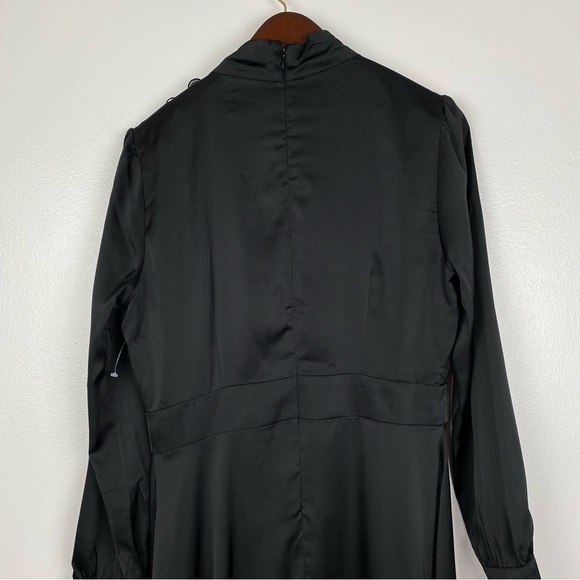 Alexia Admor Black Satin Brooklyn Mock Neck Long Sleeves Midi Dress Size 10 NWT - Picture 7 of 11
